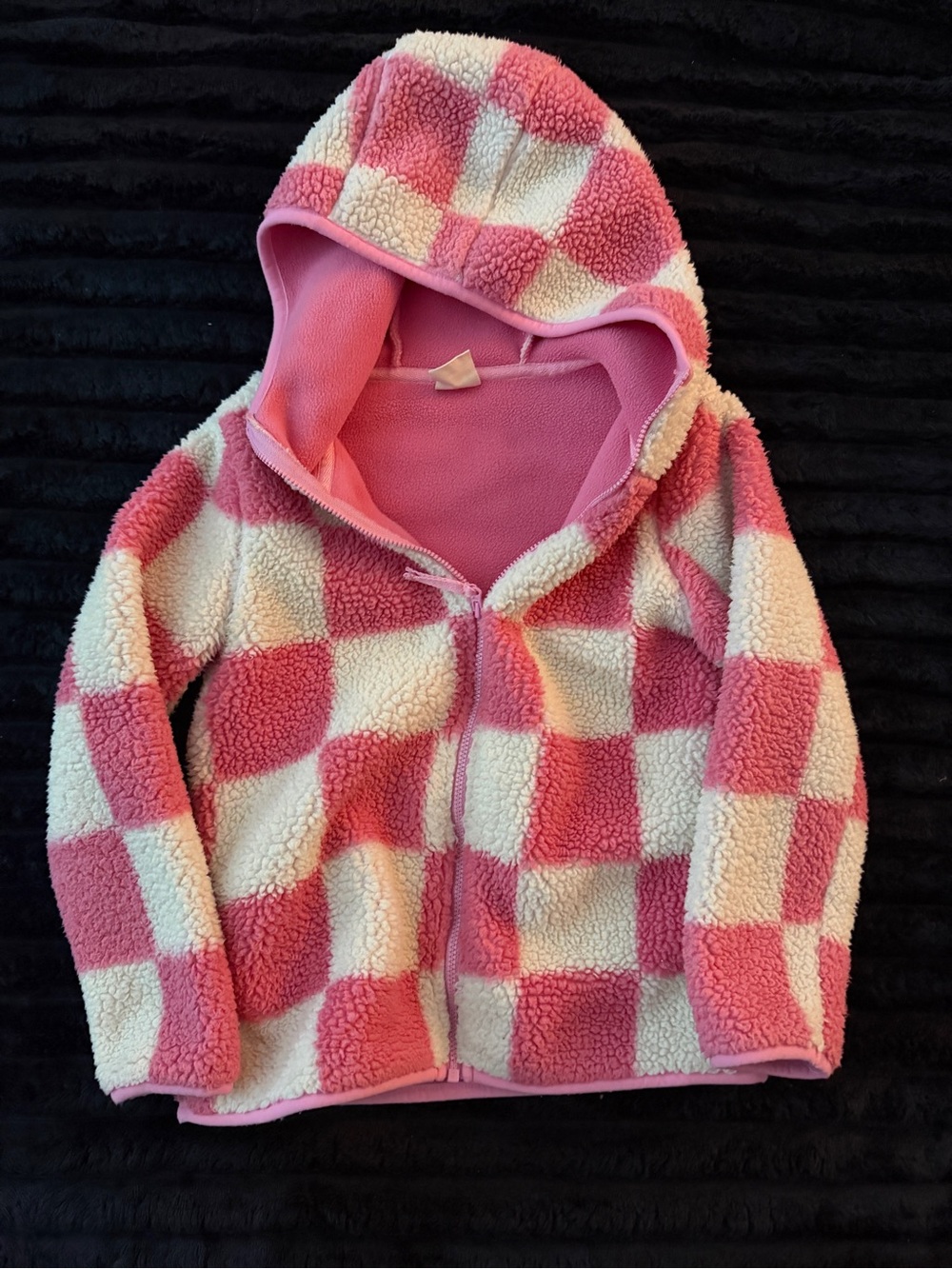 Girls Pink & White Checkered Jacket - Outdoor Kids Size XS
